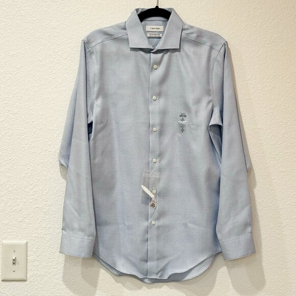 NEW (NWT) Calvin Klein Infinite Slim Fit Mini Texture Light Blue Dress Shirt - Picture 1 of 5
